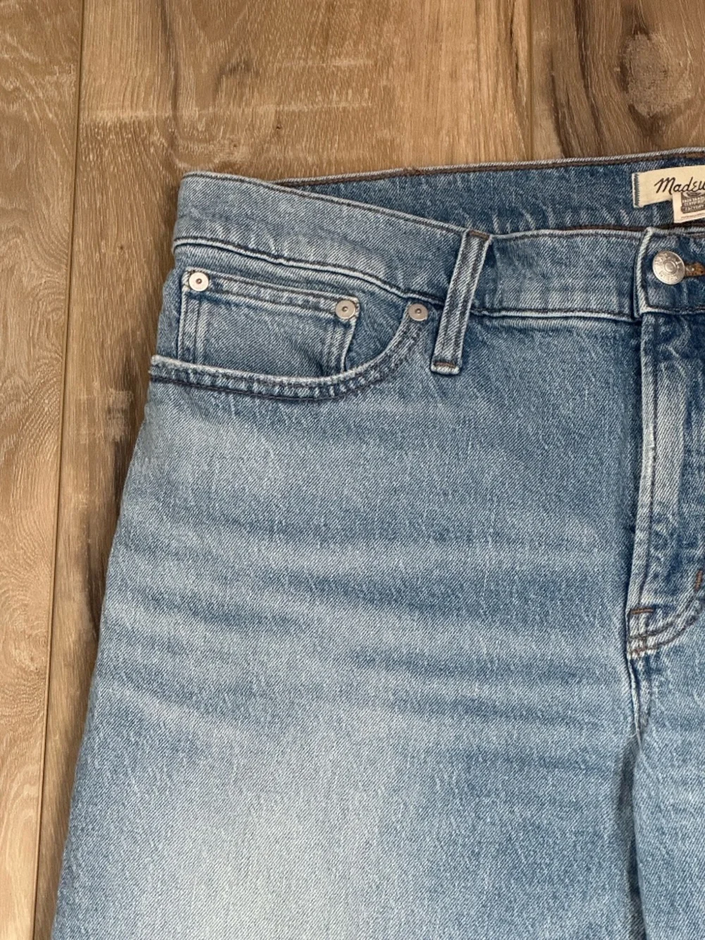 Madewell Jeans Mid Rise Perfect Vintage Distressed Straight Medium/ Light Wash
